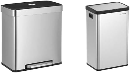 SONGMICS Bote de basura dual de 16 galones con sensor de movimiento de 18 galones, 15 bolsas de basura incluidas ULTB202E01 y ULTB630E68