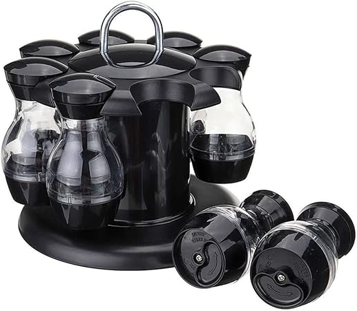 JSEIAJB Condiment Set 360 Rotating Spice Jar Rack Kitchen Cruet Condiment Bottle Coffee Sugar Seal Jar Container Rack(D)