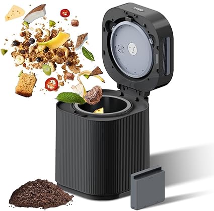 Compostador eléctrico mejorado para cocina, compostador inteligente de encimera de 3 litros para interiores, sin olor, con lámpara UV y filtro de carbono reemplazable,