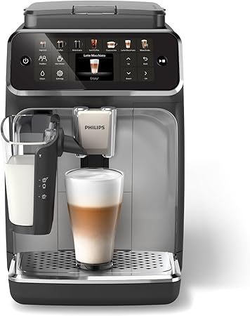 PHILIPS Series 4400 Máquina de café expreso LatteGo, totalmente automática, tecnología SilentBrew, inicio rápido. Café aromático de granos recién molidos, 12 bebidas calientes y heladas, cromo negro