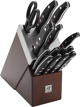 ZWILLING TWIN Signature - Juego de bloques de cuchillos autoafilables de 15 piezas, color marrón