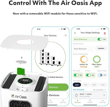 iAdapt 2.0 H13 - Purificador de aire con filtro HEPA que reduce el 99% de los virus, moho, polvo, humo, polen y olores, más silencioso en el mercado, compatible con WiFi de 2,650