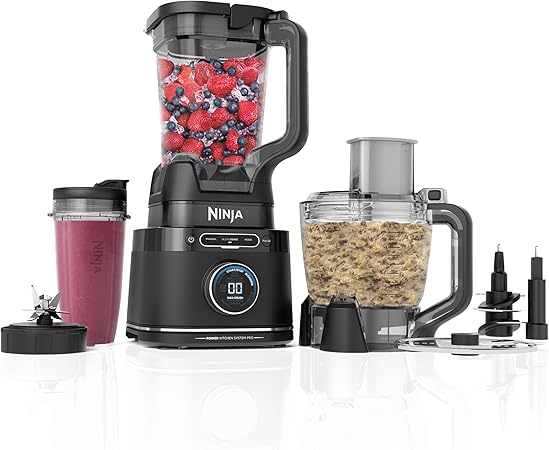 Ninja TB401 Detect Kitchen System Power Blender + Processor Pro, tecnología BlendSense, licuadora, picar y batidos, 1800 vatios máximos, jarra de 72 onzas, procesador de alimentos de 64 onzas