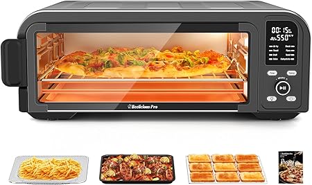 Beelicous - Horno de pizza, pizza de 13 pulgadas, calienta hasta 550°F, tostadora de encimera 8 en 1 con luz, combo de horno digital inteligente de diseño compacto, m
