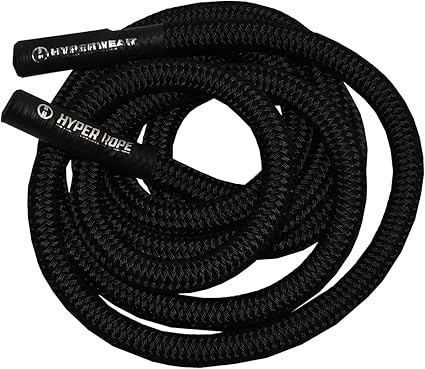 HYPERWEAR Cuerdas de batalla cortas con peso Hyper Rope Cuerda de ejercicio para gimnasio en casa, cuerda de batalla ancla opcional de tamaño completo para entrenamiento en 6 pies o menos espacio