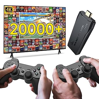 Retro Gaming Console: Retro Game Stick, Wireless Game Stick, Game Stick 4k, 20,000+ Retro Games 64GB, TV-Connectable Game Console( White)