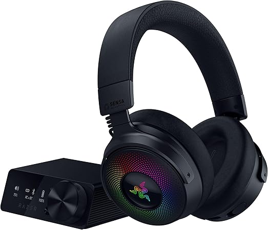 Auriculares inalámbricos para juegos Razer Kraken V4 Pro: Hub de control OLED, tecnología háptica HD, conexión inalámbrica de 2,4 GHz, Bluetooth, USB, micrófono de banda súper ancha de 3,5 mm, para PC, Mac, PS5, Nintendo Switch, Steam Deck y teléfonos inteligentes