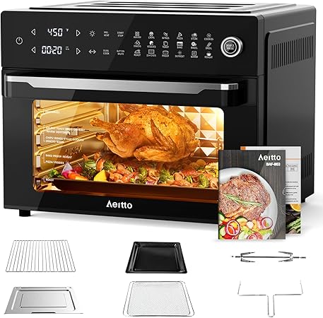Aeitto® Horno freidora de aire PRO grande de 32 cuartos | Combo de horno tostador | con asador, deshidratador y accesorios completos | freidora de aire digital 19 en 1 | Compatible con pizza de 13