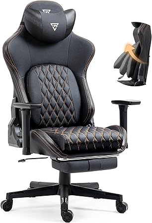 Silla de juegos - Silla de juegos con reposapiés, silla ergonómica para juegos para personas pesadas para adultos, silla de oficina grande y alta, 400 libras, color negro