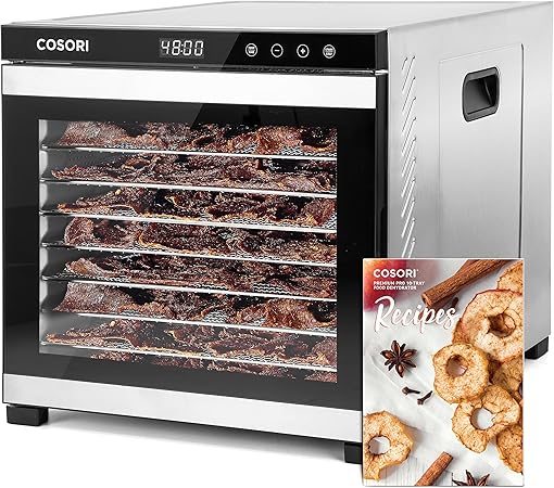 COSORI Deshidratador de alimentos para carne seca, 10 bandejas, espacio de secado de 16.2 pies cuadrados, control de temperatura de 165 °F, temporizador de 48 horas, máquina deshidratadora de 1000 W