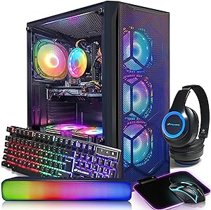 STGAubron Escritorio para juegos, Radeon RX 580 8G GDDR5, Intel Core i7 3.4G hasta 3.9G, 16G DDR3, 1T SSD, WiFi 600M, BT 5.0, ventilador RGB x 6, alfombrilla de mouse RGB, barra de sonido RGB BT