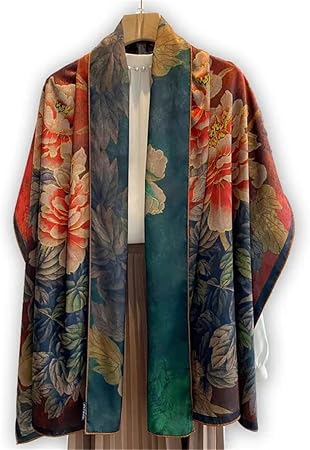 JSEIAJB Pañuelo de seda largo con estampado de doble cara para mujer, pañuelo para la cabeza, chal grande para mujer